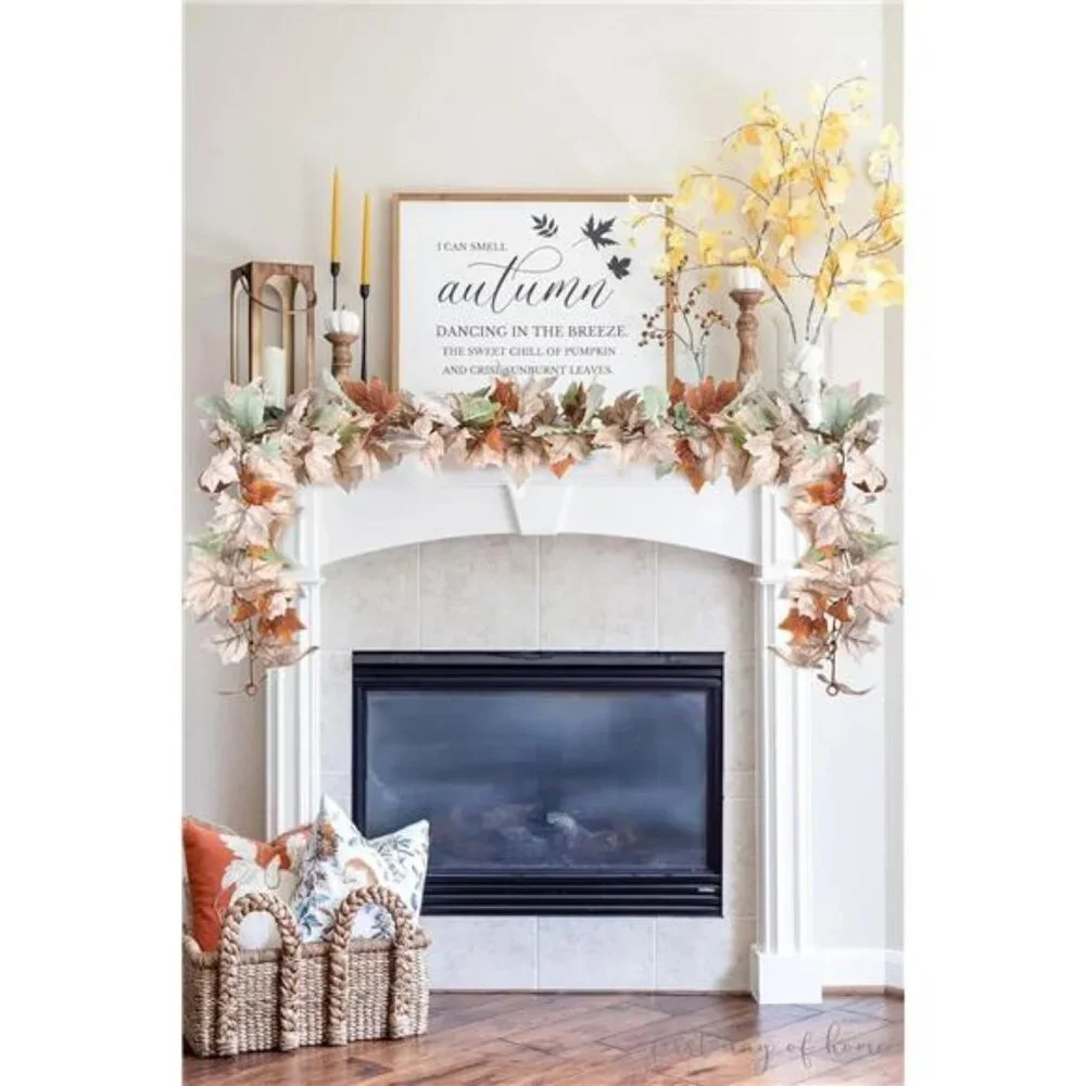 2 Pack Fall Maple Leaf Vine, 5.9Ft/Piece Hanging Garland White Autumn Foliage